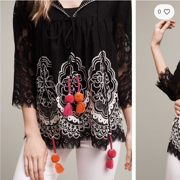 Hemant & Nandita Anthropologie Lace embroidered cape jacket‎ blouse size small - Picture 3 of 14